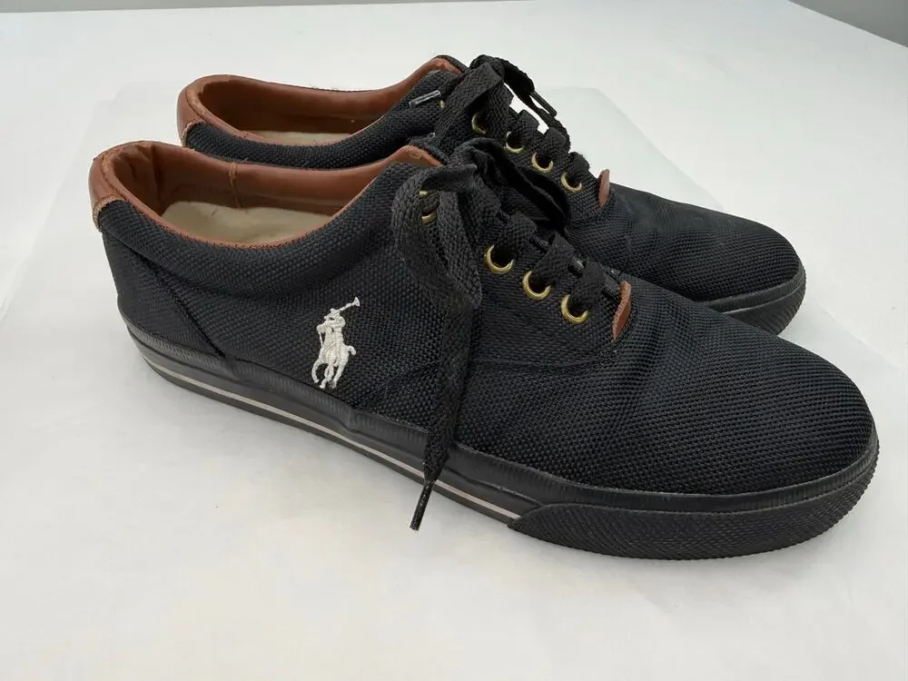 Polo Ralph Lauren Vaughn Canvas Sneakers Black White Pony Men’s Size 8D Shoes